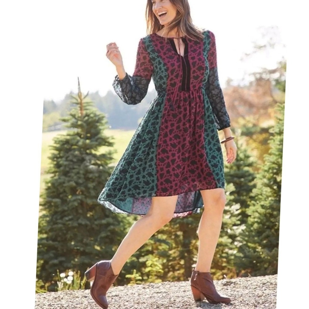Matilda Jane Maximalist Dress Colorful Floral Velvet Trim Peasant Oversized XS